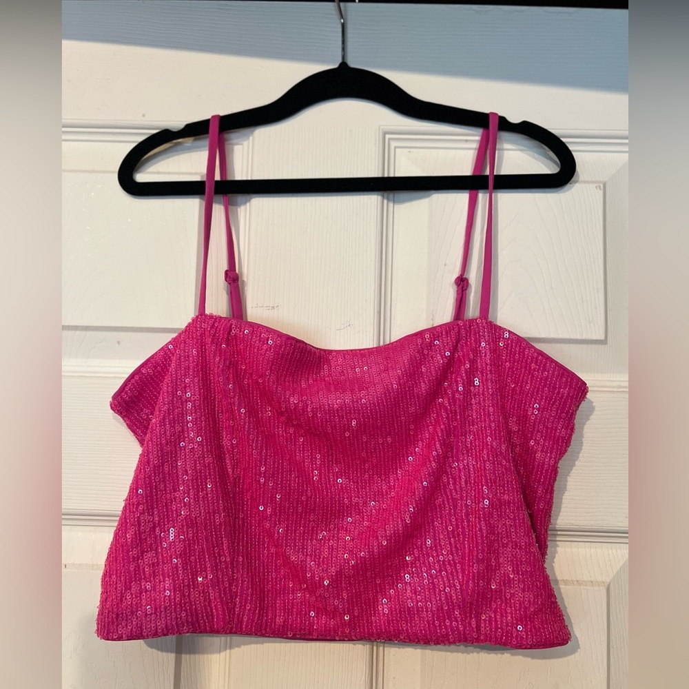 Express Sparkly sequin hot pink top